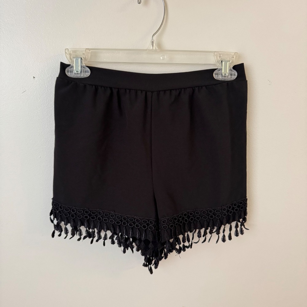Y2K Charlotte Russe Fringe Tassel Shorts Black Women's Size Small Festival